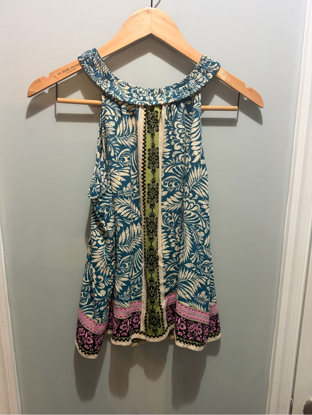 LOFT Teal and Cream Floral Halter Top